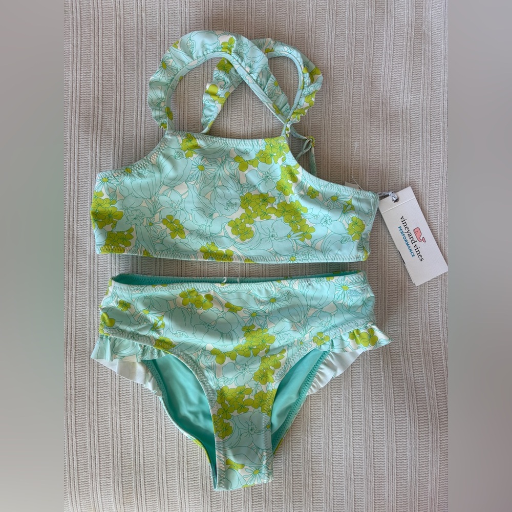 NWT! Vineyard Vines ‘Ruffle High neck Bikini’ in Sydney Floral-Marsh Small-7/8